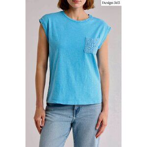 DESIGN 365 NWT CROCHET POCKET BLUE OCEAN COTTON MUSCLE TEE. SIZE M